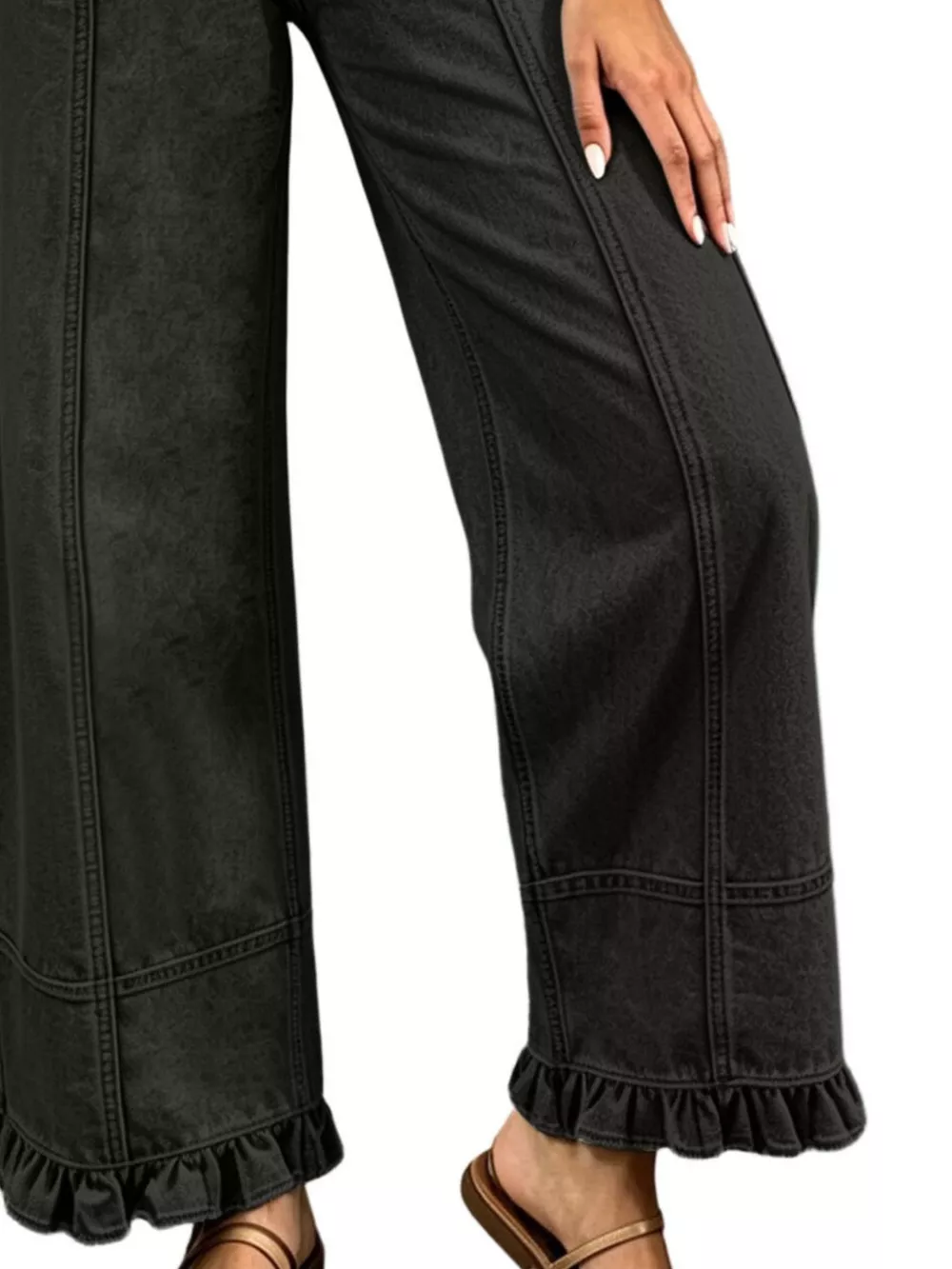 Full Size High-Waisted Wide-Leg Ruffled Hem Jeans Plus Size, image 11