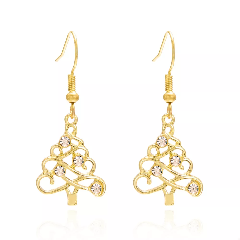 18K Gold-Plated Rhinestone Christmas Tree Dangle Earrings, image 6