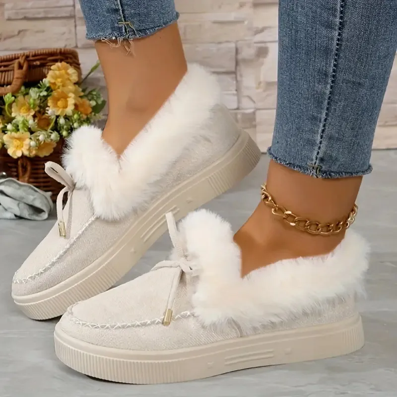 Bow Furry Round Toe Flat Slip-Ons, image 13
