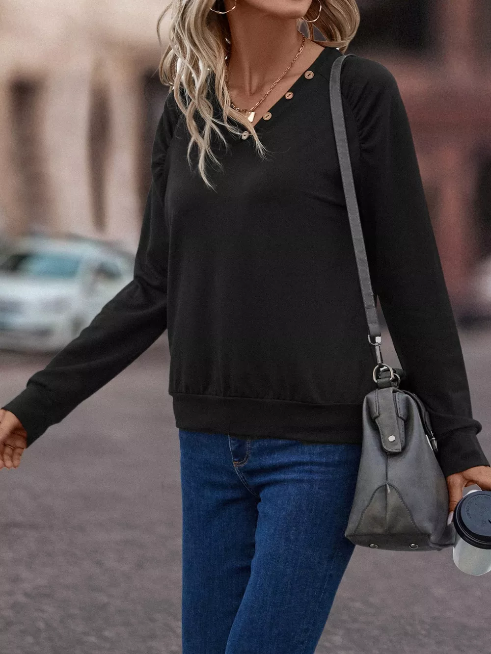 V-Neck Long Sleeve T-Shirt, image 4