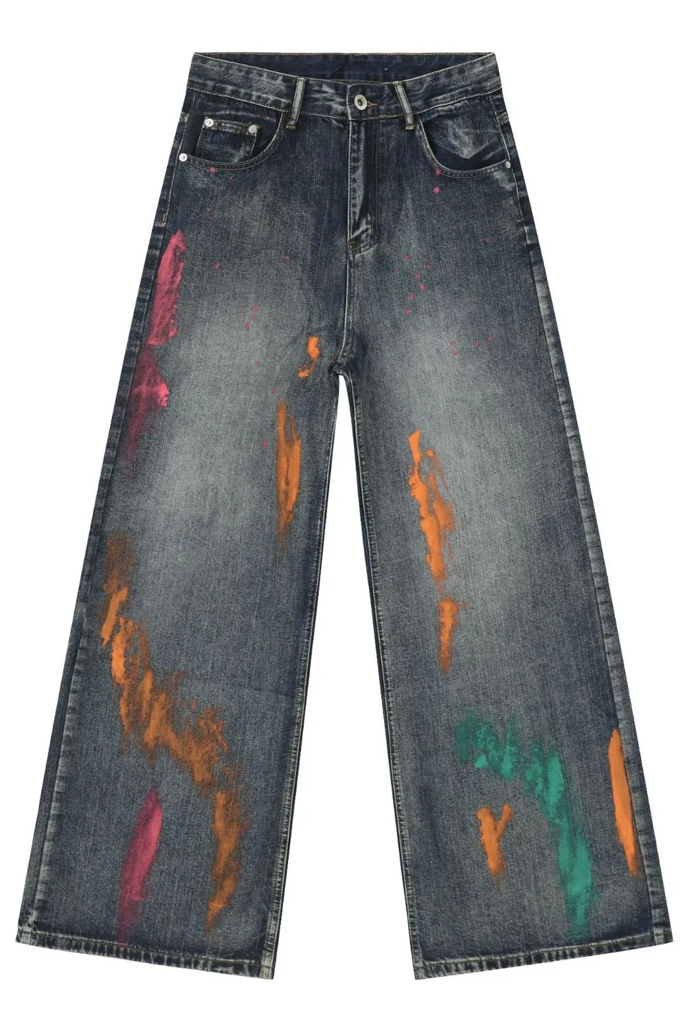 Men's Splash Print Wide Leg Jeans, image 6
