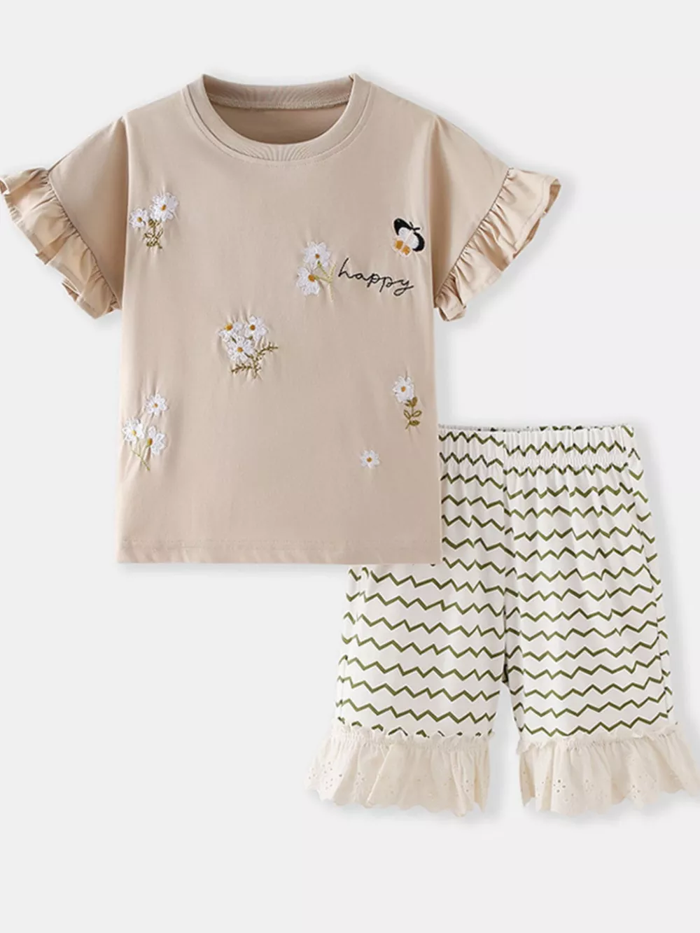 Children's Ruffled Round Neck Tee and Shorts, image 2