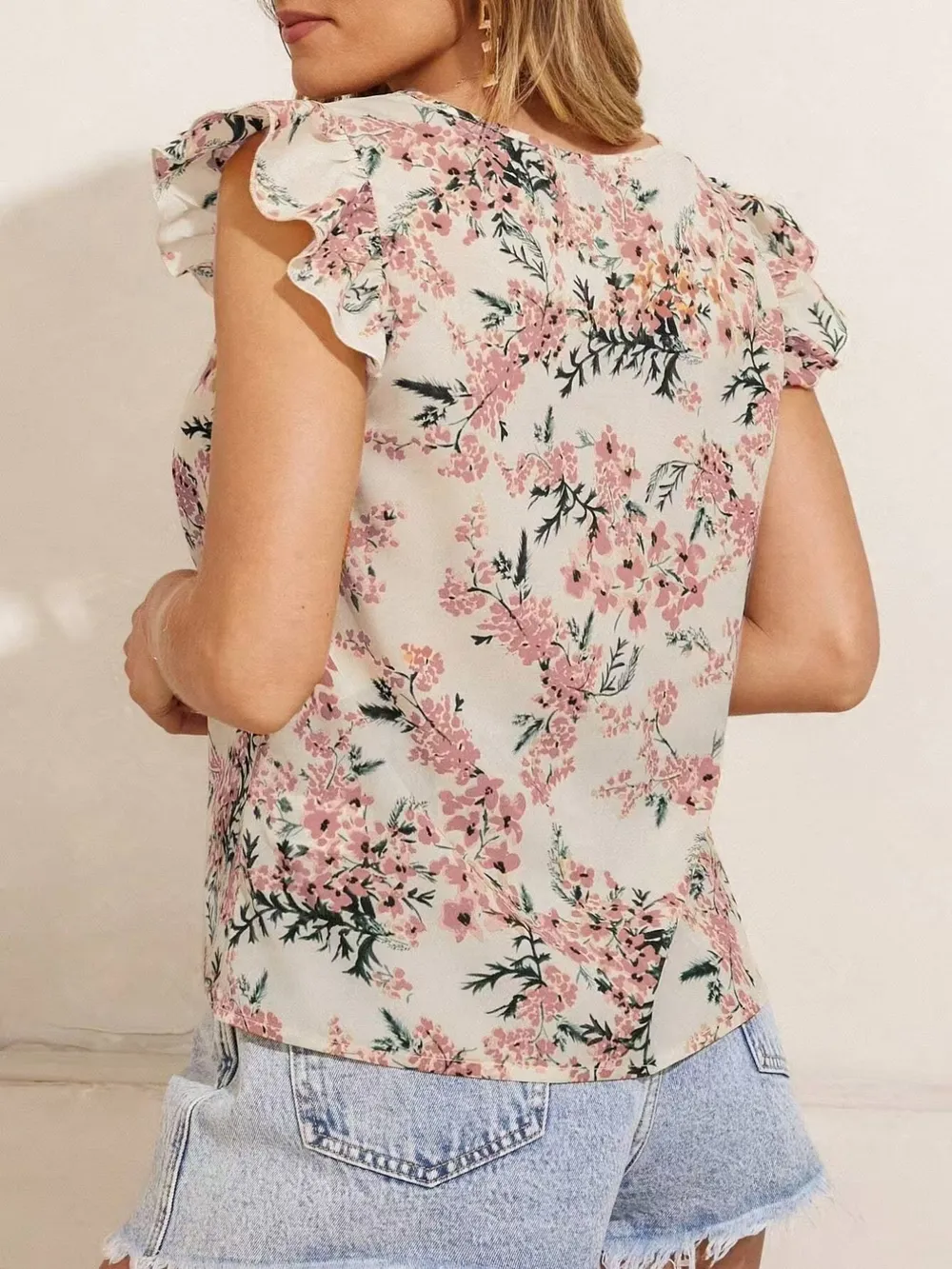 Floral Print Ruffle Sleeve V-Neck Blouse, image 8