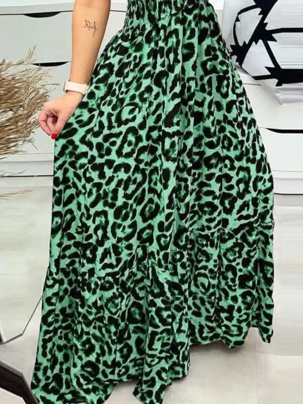 Full Size Leopard Print Spaghetti Strap Maxi Dress Plus Size, image 9