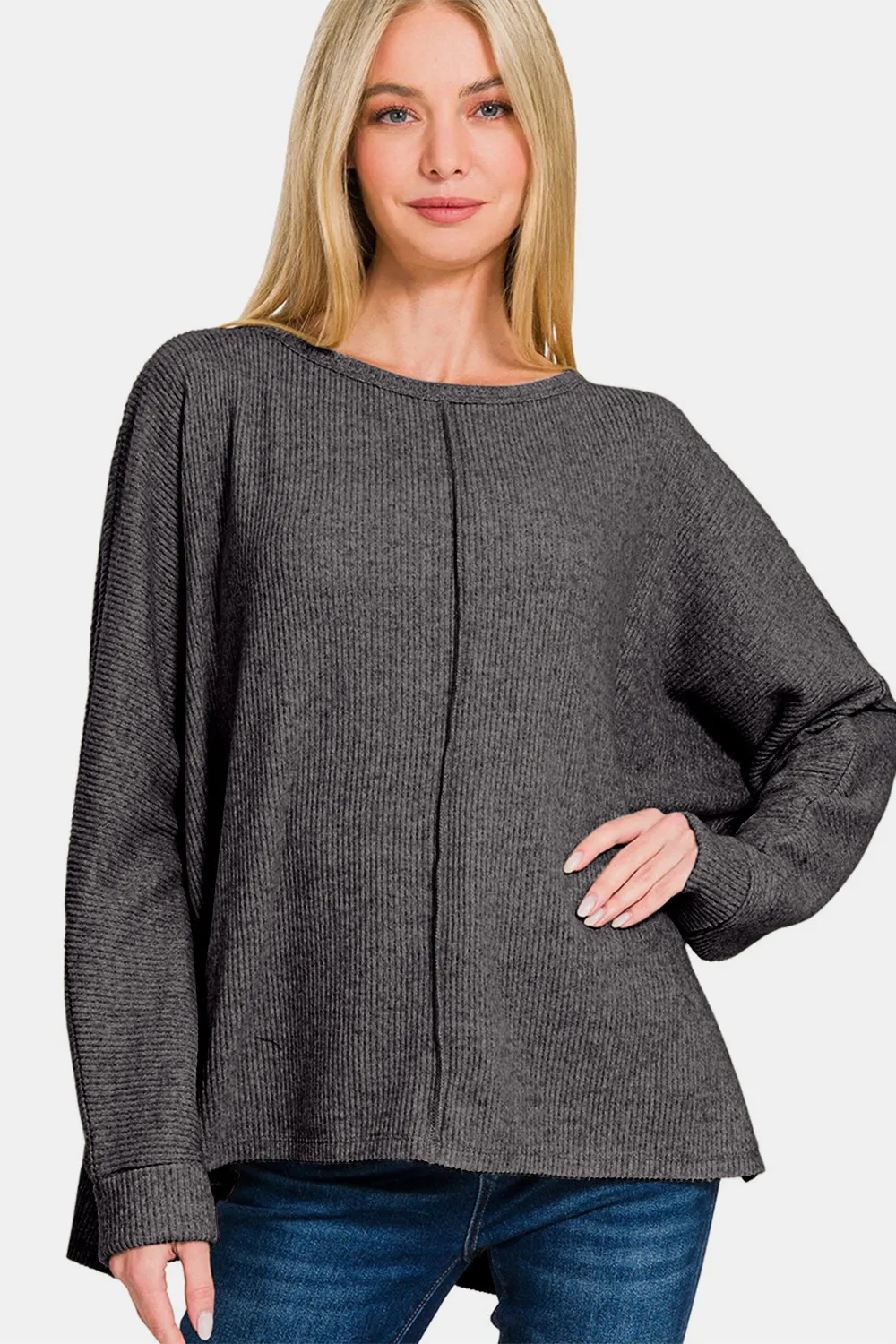 High-Low Side Slit Round Neck T-Shirt, image 3