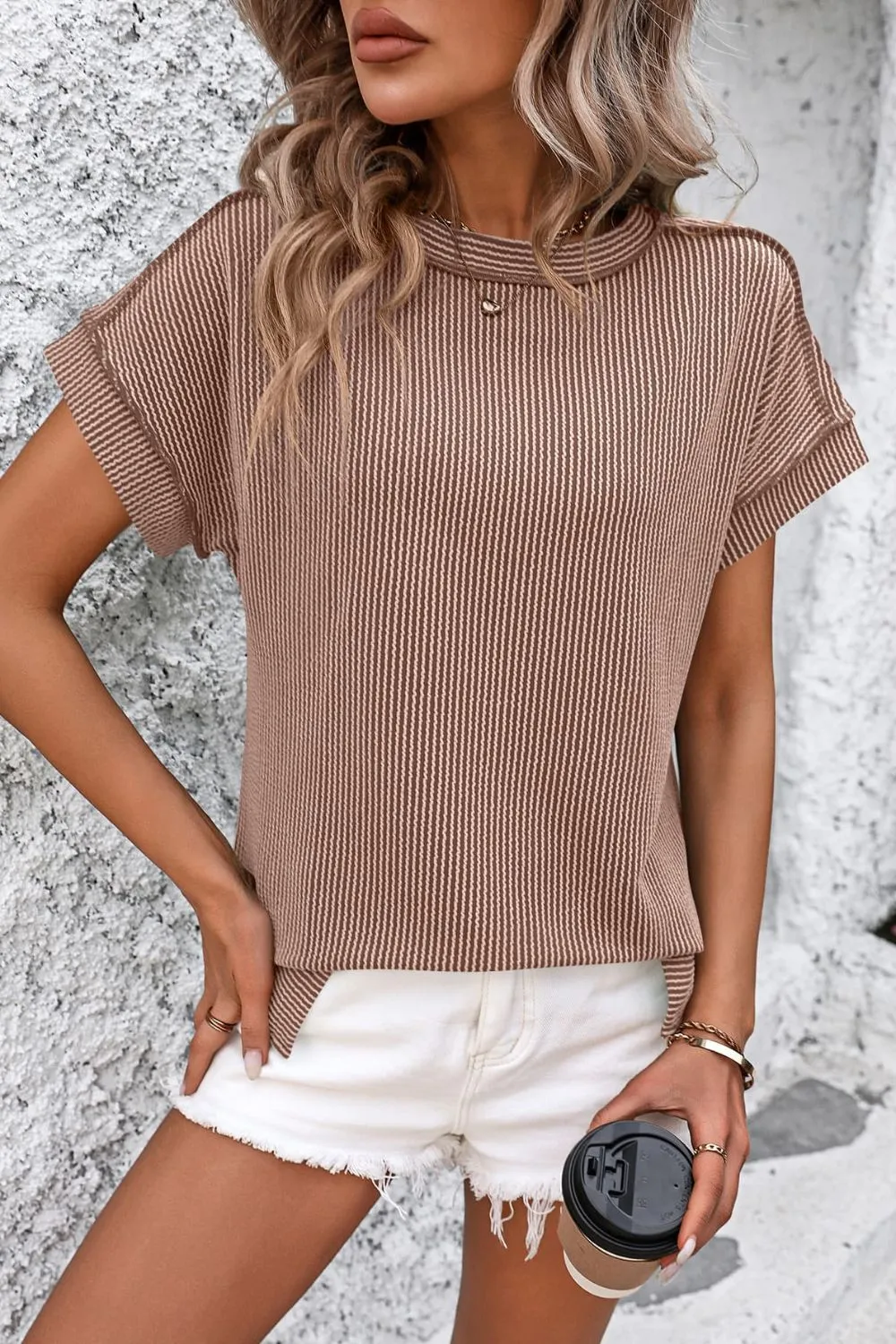 Striped Round Neck Short Sleeve T-Shirt, image 14