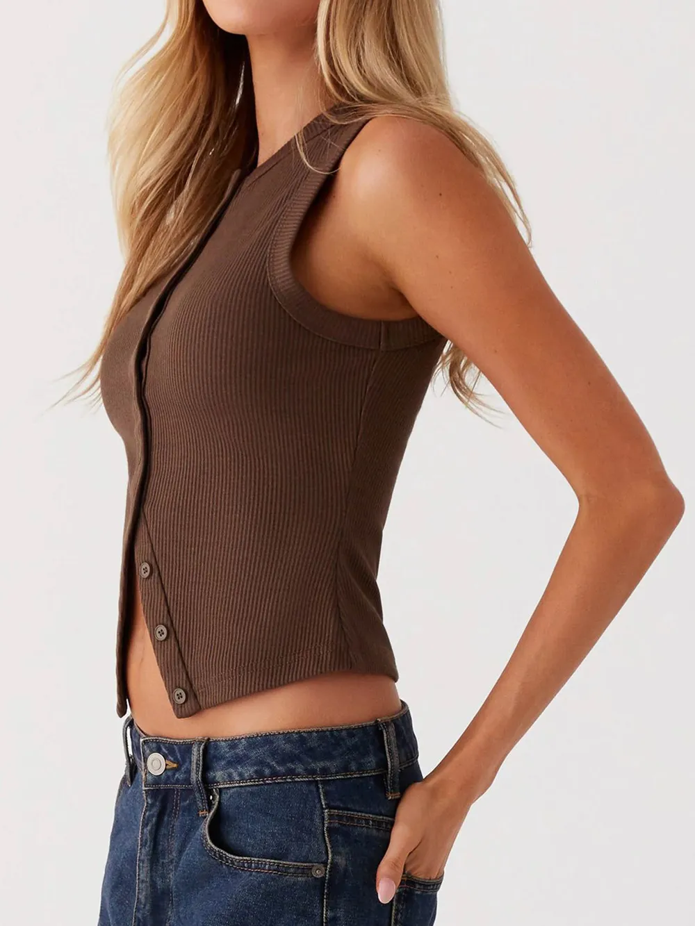 Button Up Round Neck Tank, image 13