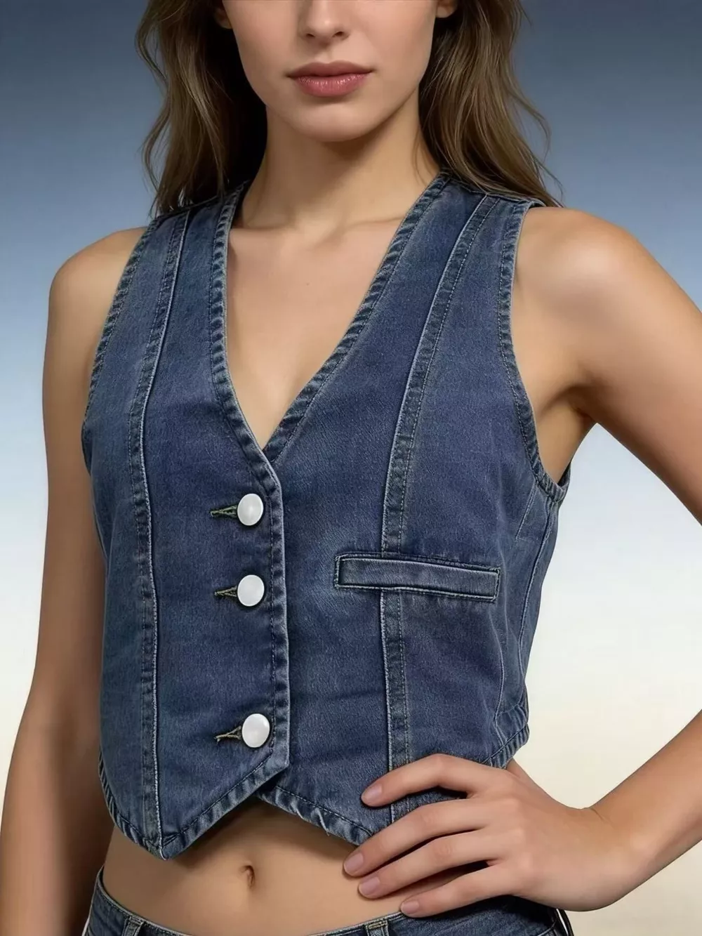 Button-Down Denim Vest, image 2