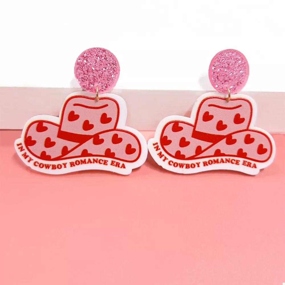 Cowboy Hat Dangle Earrings with Heart Accents, image 2