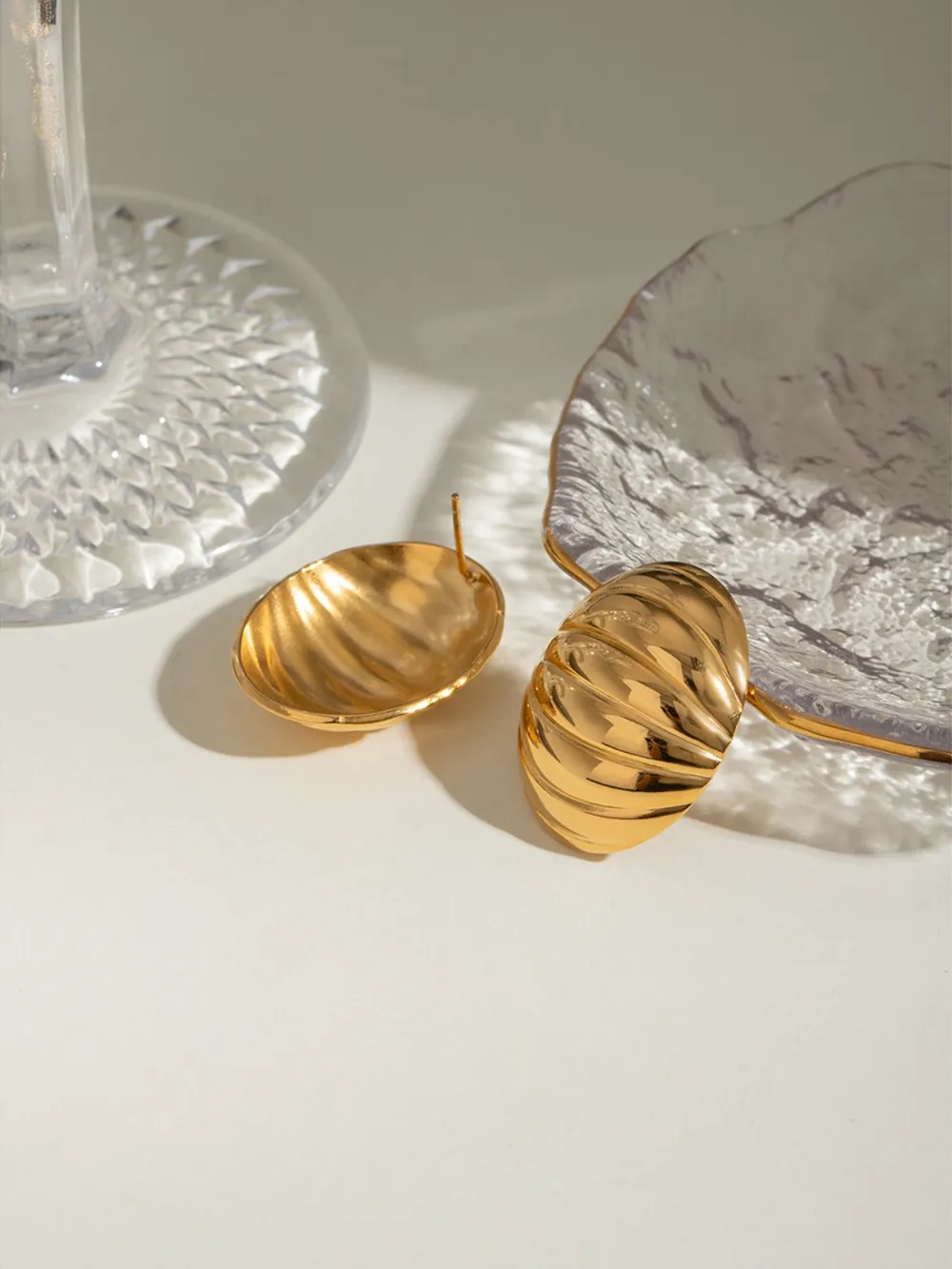18K Gold-Plated Stainless Steel Ribbed Earrings, image 4