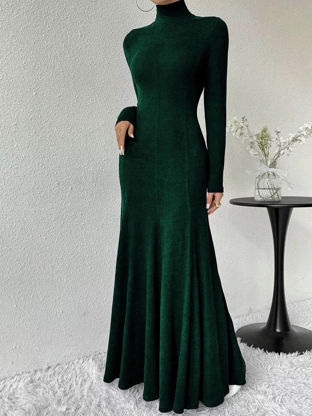 Turtleneck Long Sleeve Maxi Mermaid Dress, image 13