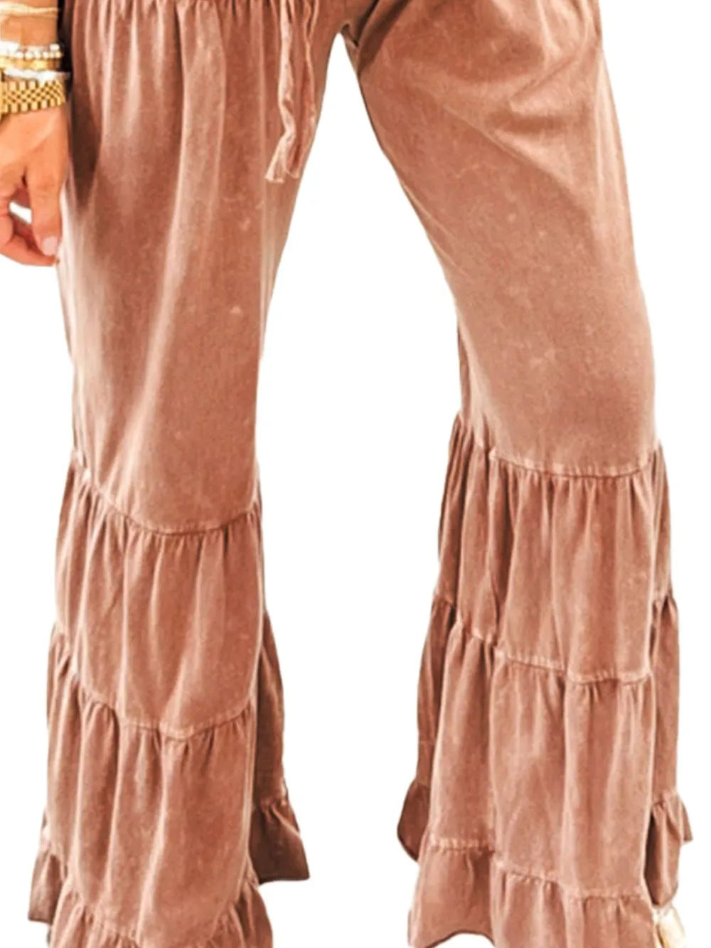 Drawstring Flare Ruffle Pants, image 3