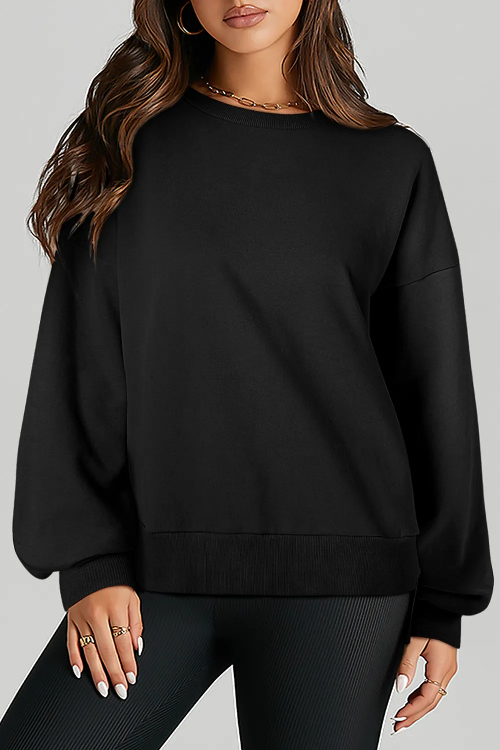 High-Low Round Neck Long Sleeve Sweatshirt, image 20