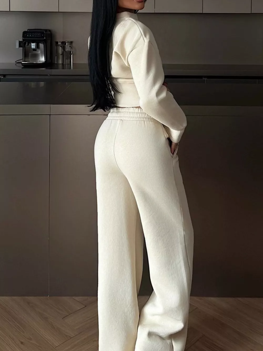 Zip-Up Crop Jacket and Wide-Leg Pants Set, image 4