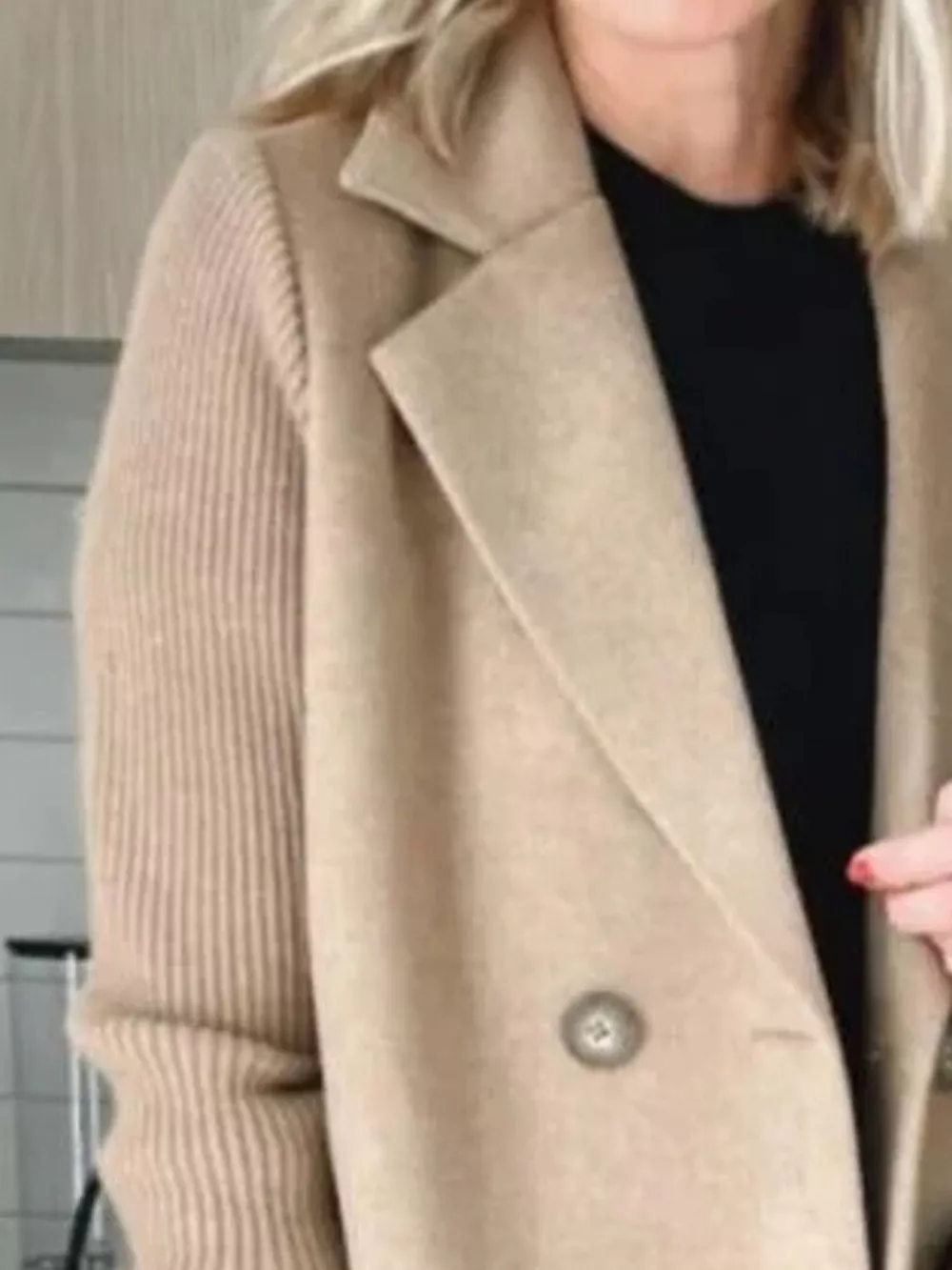 Full Size Knitted Sleeve Wool Blend Double-Breasted Blazer Plus Size, image 6