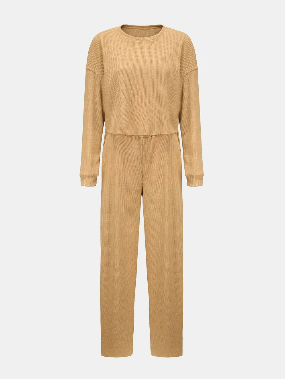 Waffle-Knit Round Neck Top and Pants Set, image 14