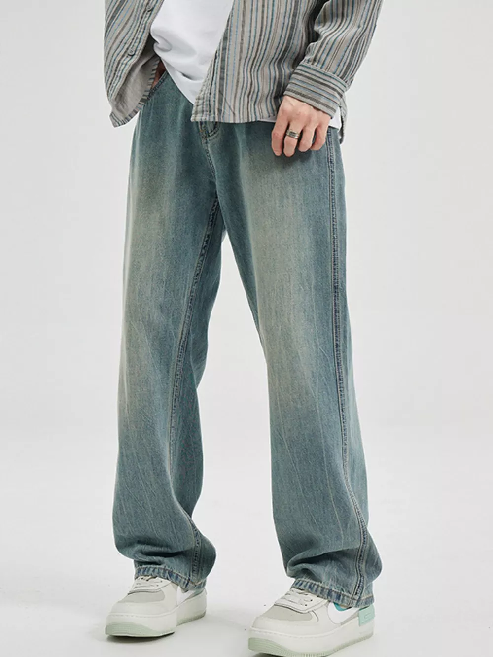 Men's Washed Wide Leg Jeans, image 3