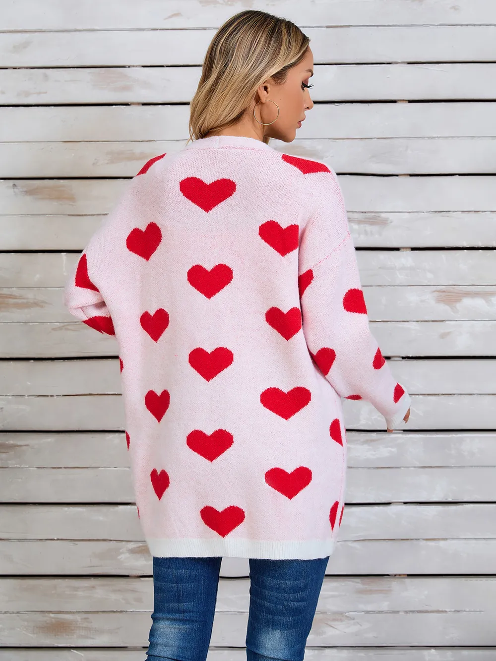Heart Open Front Long Sleeve Cardigan, image 3