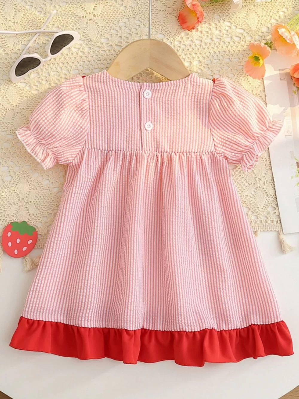 Children's Fruit Embroidered Striped Short Sleeve Dress, image 11