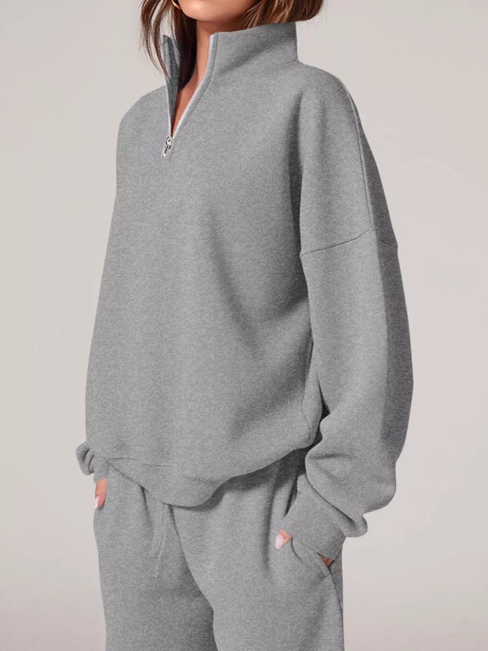 Half-Zip Sweatshirt and Wide-Leg Sweatpants Set, image 26