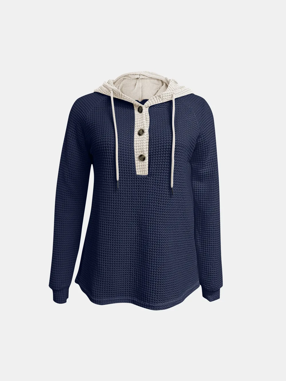 Full Size Waffle-Knit Contrast Long Sleeve Hoodie, image 11