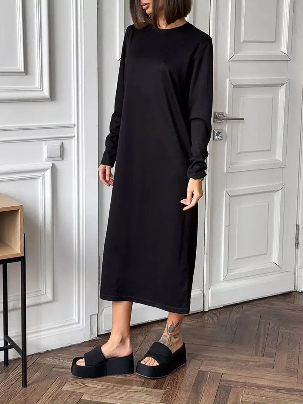 Round Neck Long-Sleeve Midi Dress, image 18
