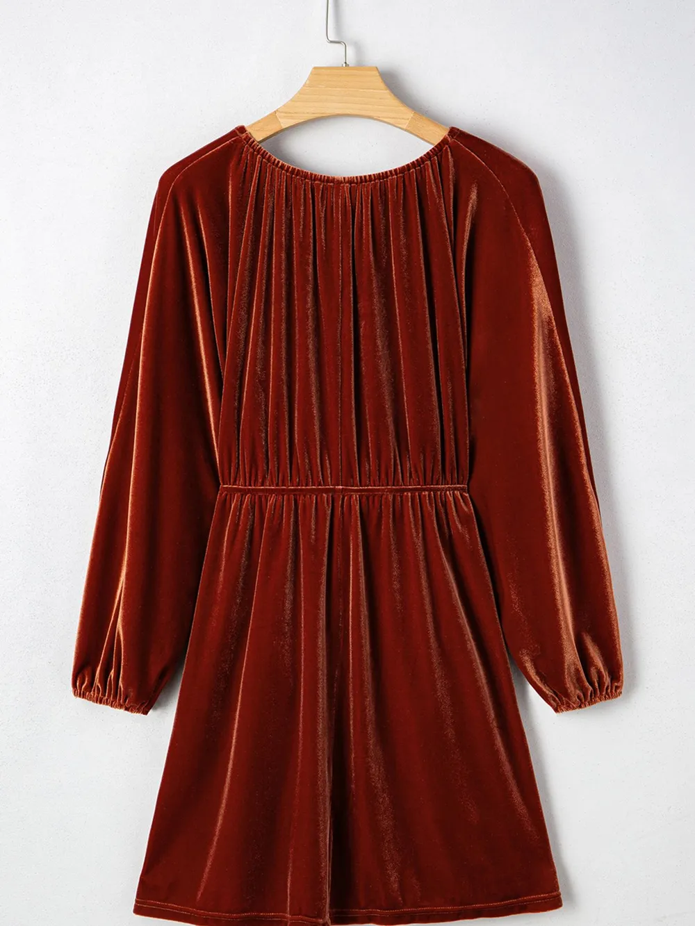 V Neck Puff Sleeve Velvet Dress, image 6