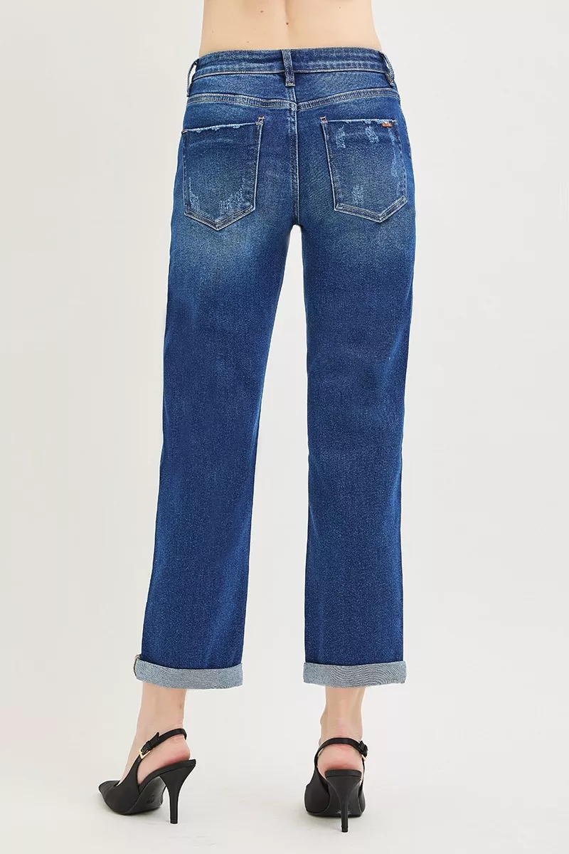 Slouchy Cropped Boyfriend Jeans with Cuffed Hem, image 5