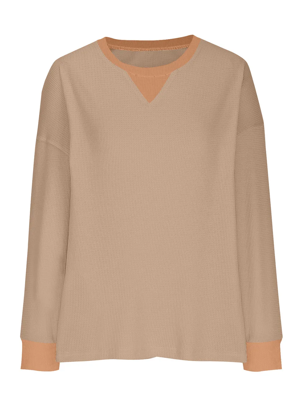 Waffle Knit Round Neck Long Sleeve T-Shirt, image 15