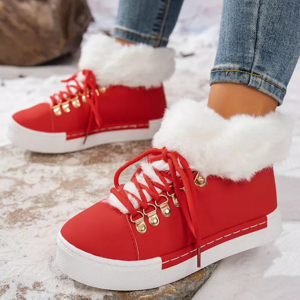 Fuzzy Trim Lace-Up Ankle Boots, image 15