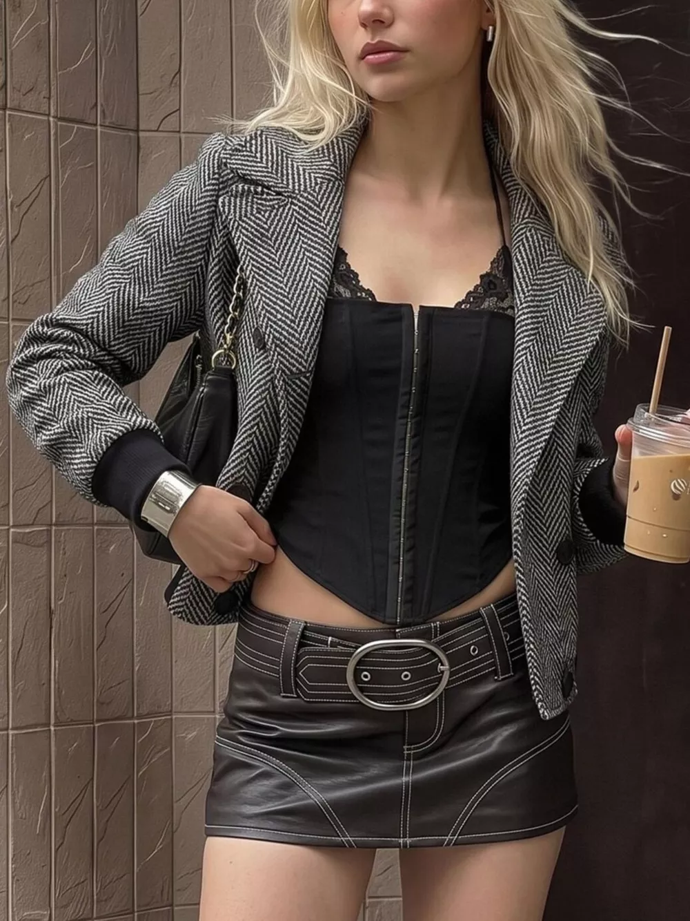 Herringbone Double-Breasted Cropped Outerwear, image 4
