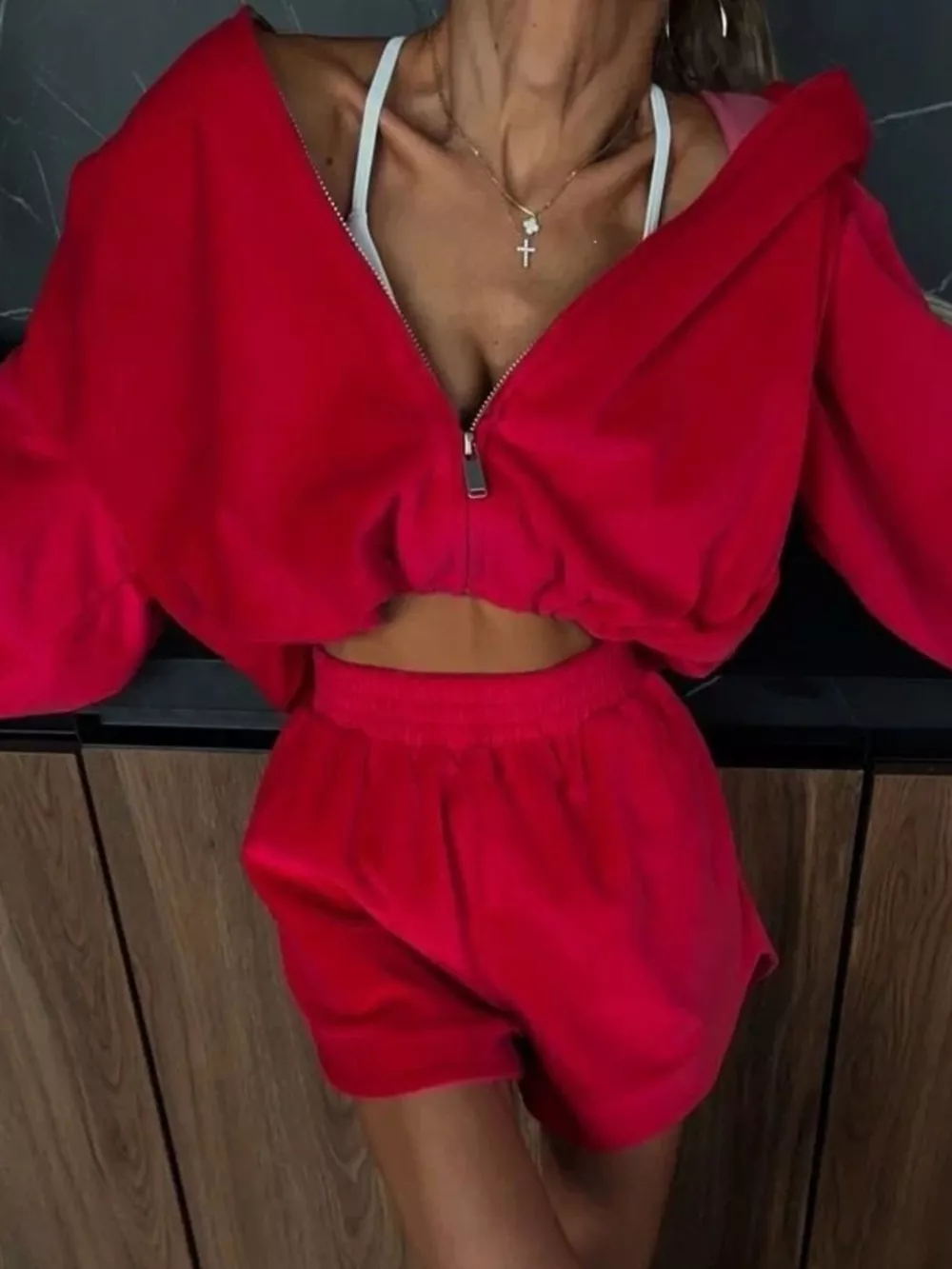 Long Sleeve Zip-Up Hoodie and Shorts Set, image 12