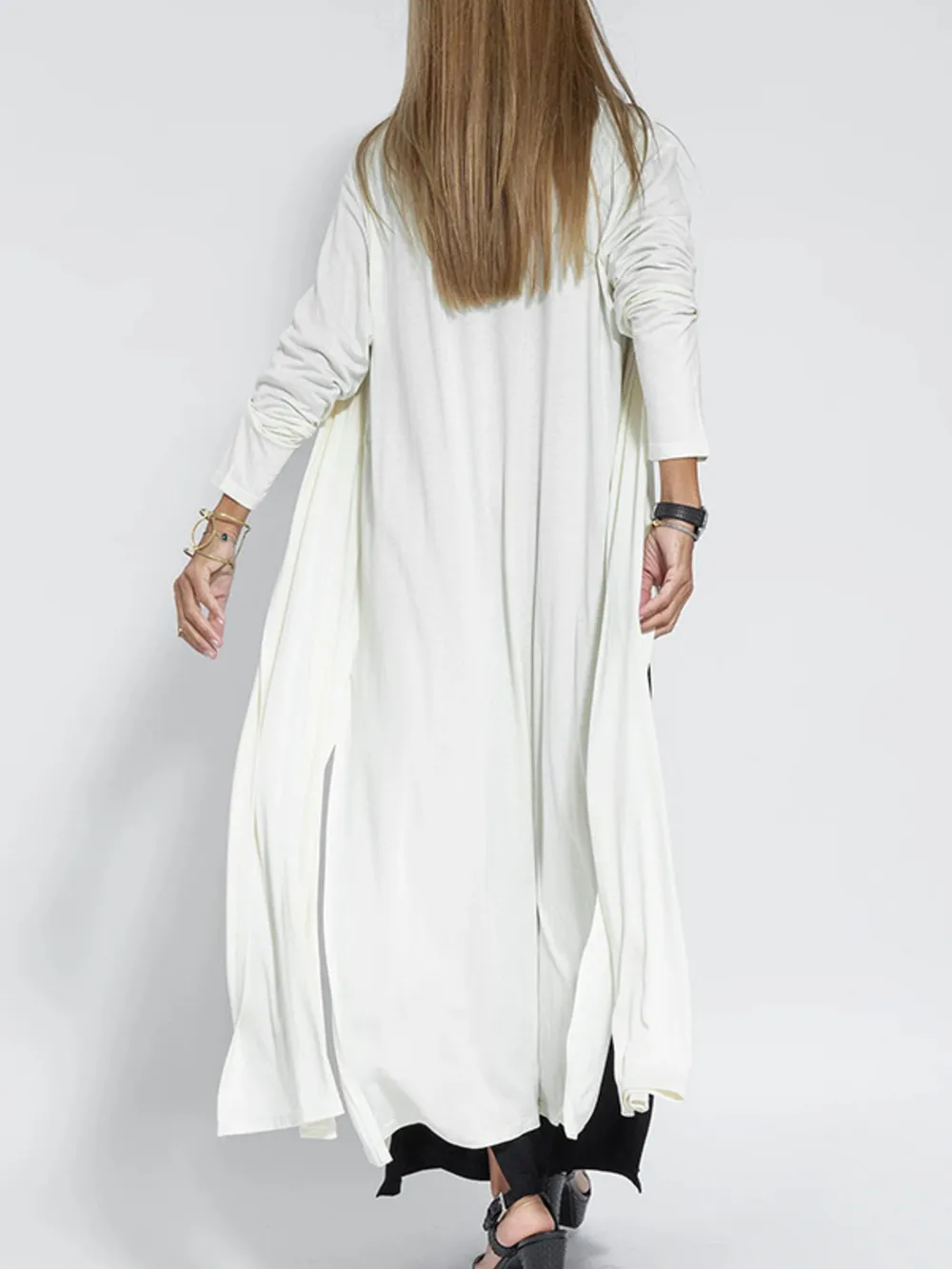 Full Size Open Front Side Slit Longline Cardigan Plus Size, image 7