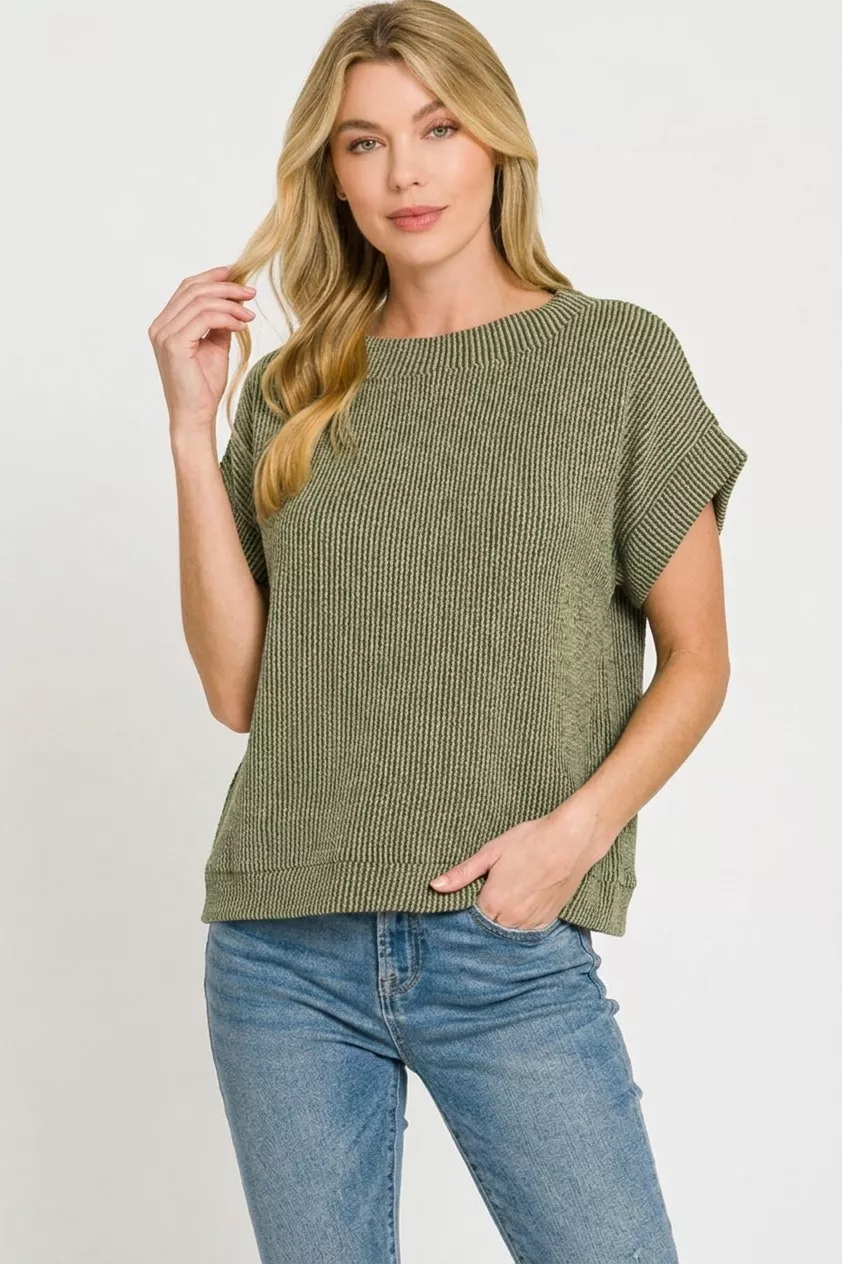 Raised Rib Cap Sleeve Top, image 3