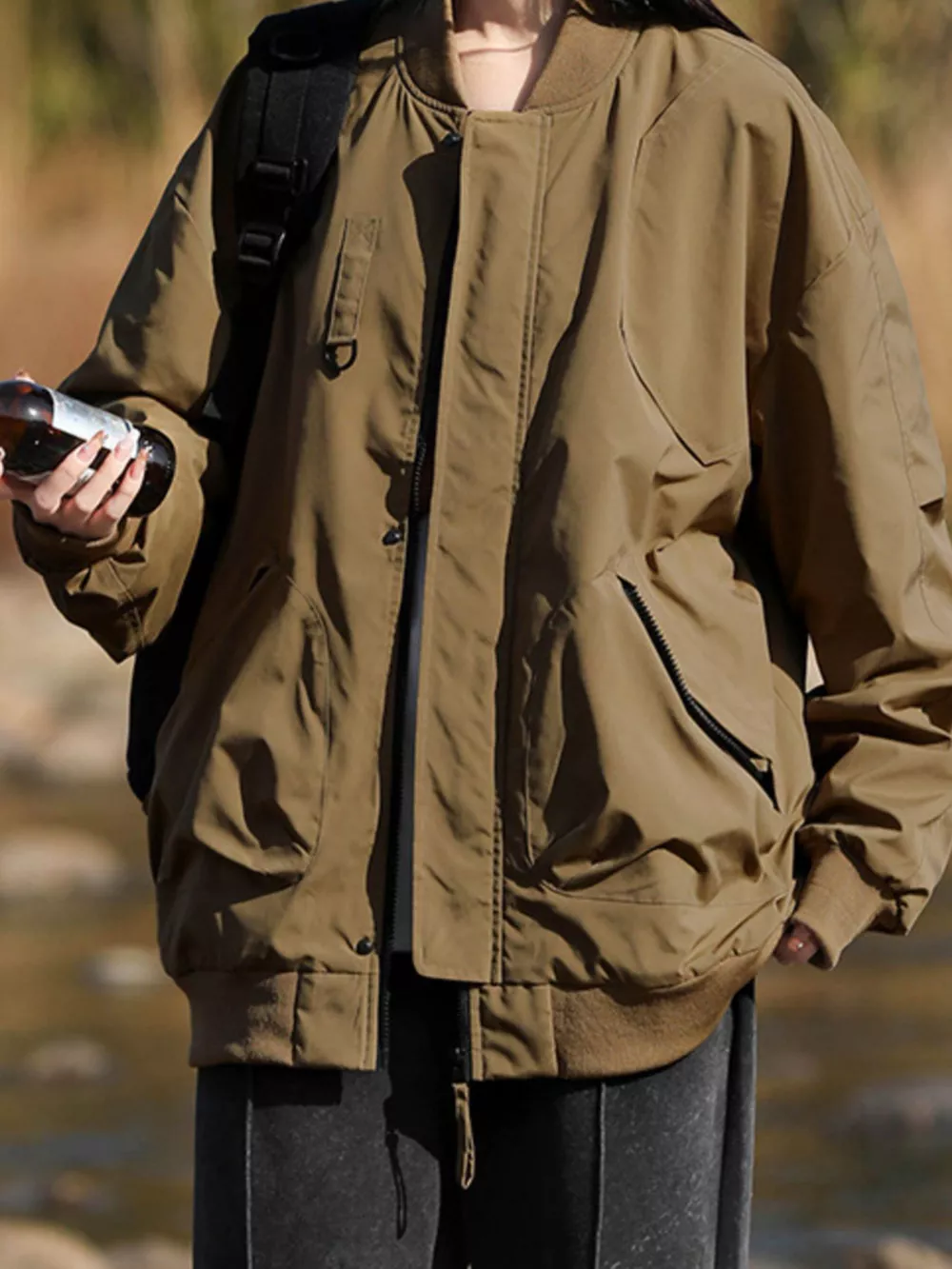 Men's Plus Size Casual Loose Fit Zip Up Jacket, image 4