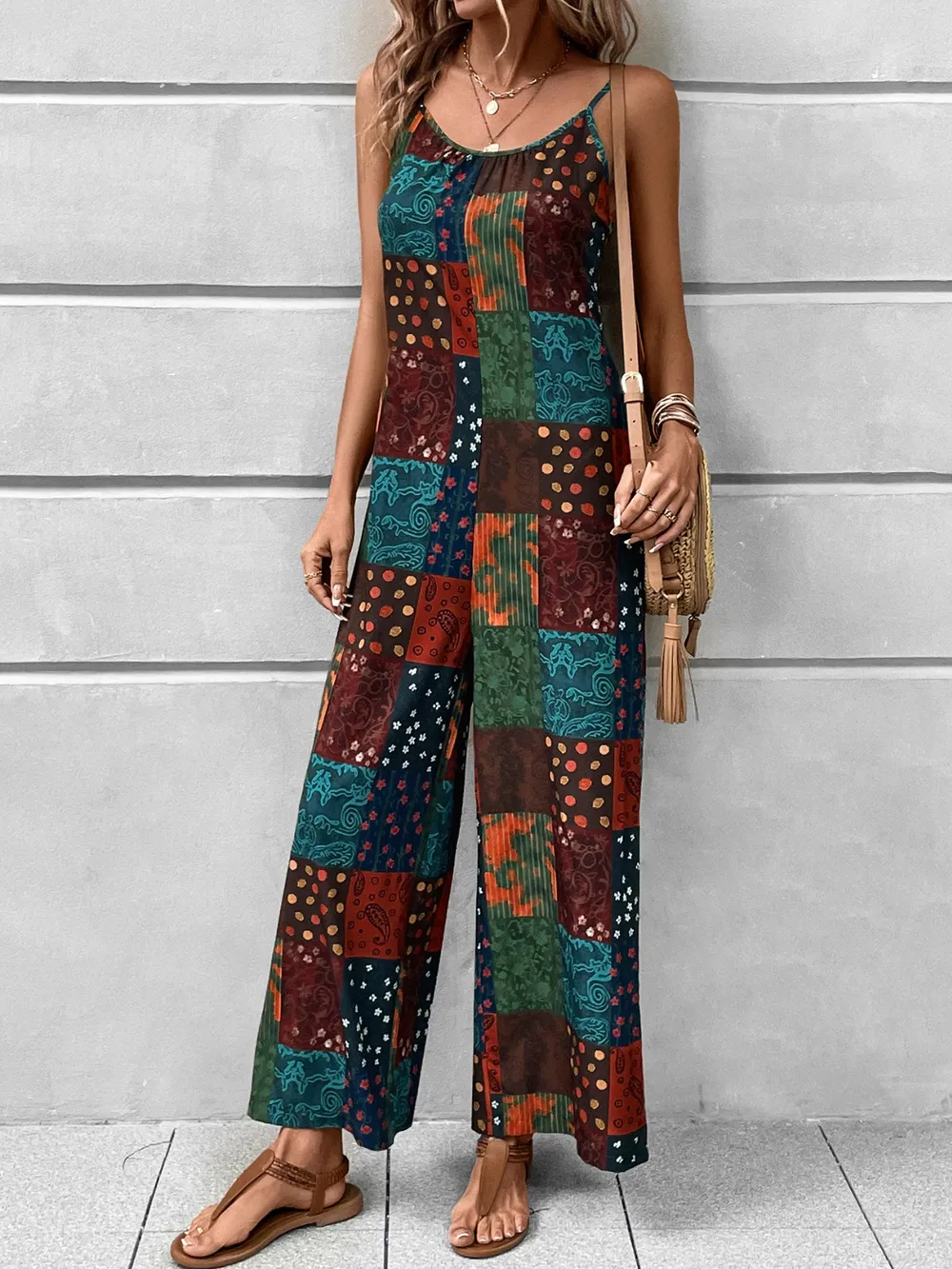 Printed Scoop Neck Spaghetti Strap Jumpsuit, image 5