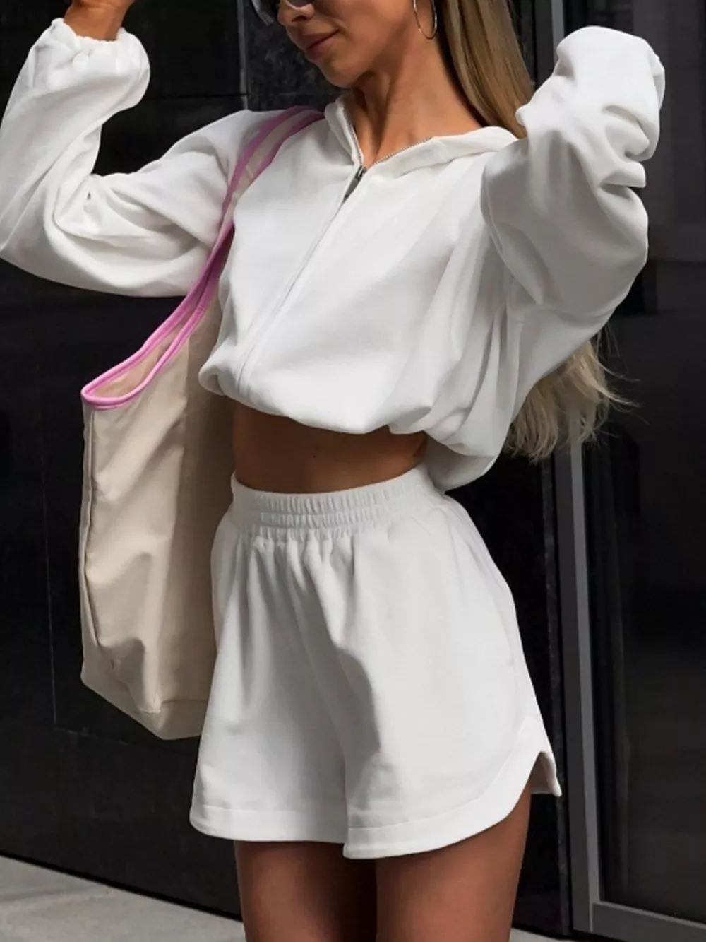 Long Sleeve Zip-Up Hoodie and Shorts Set, image 4