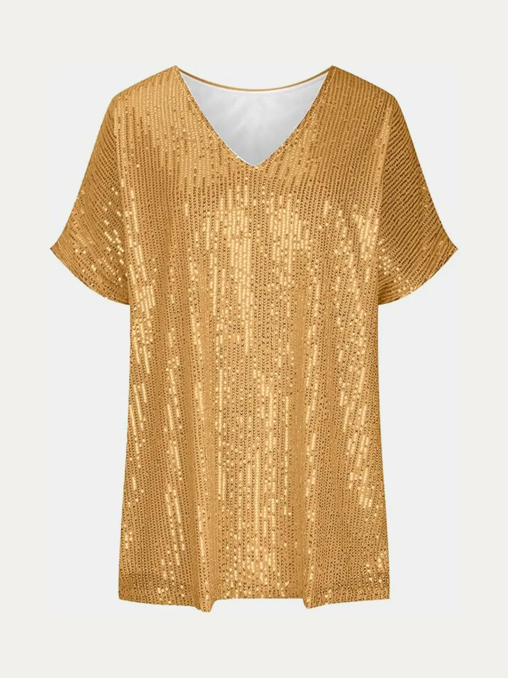 Full Size Sequin V-Neck Short Sleeve Top, image 14
