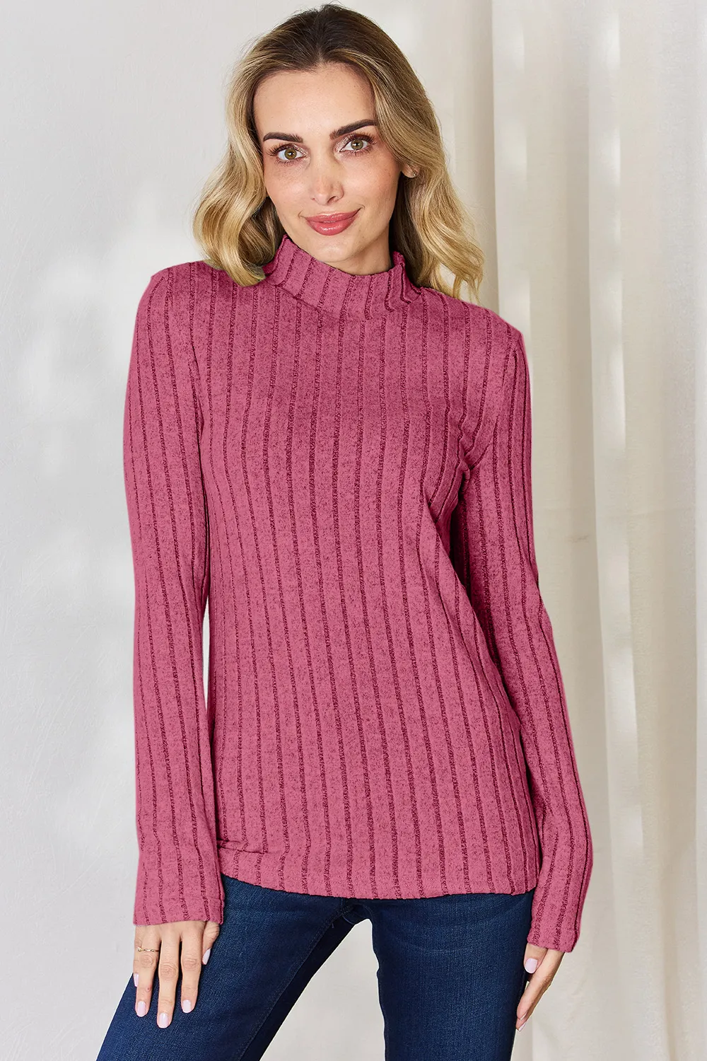 Full Size Ribbed Mock Neck Long Sleeve T-Shirt, image 20