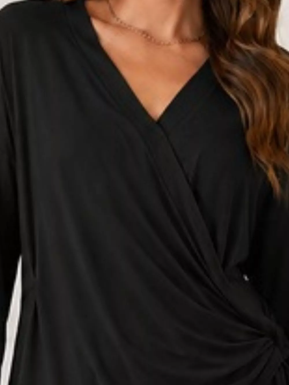 Long Sleeve Wrap T-Shirt with Side Knot Detail, image 8