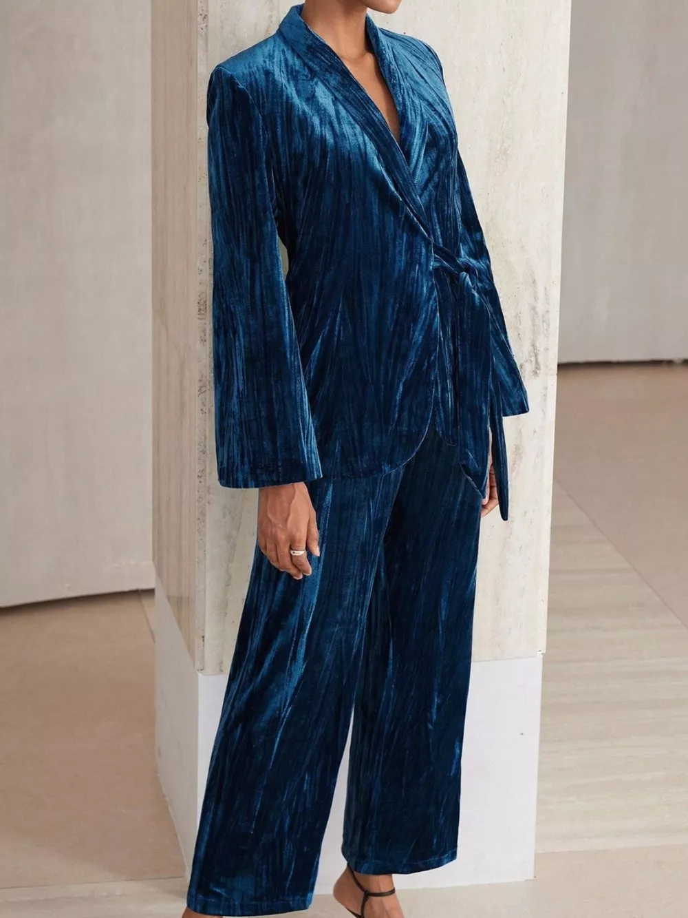 Velvet Tie Waist Blazer and Pants Set, image 8