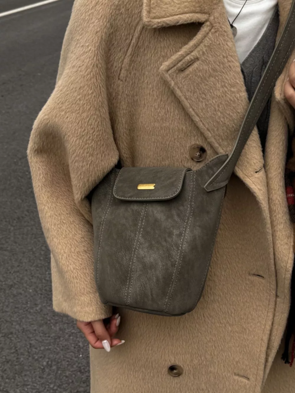 Vintage Suede Bucket Shoulder Bag, image 4