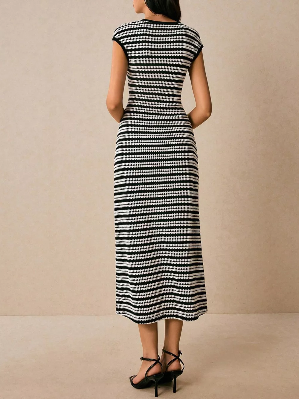 Striped Cap Sleeve Bodycon Midi Dress, image 20
