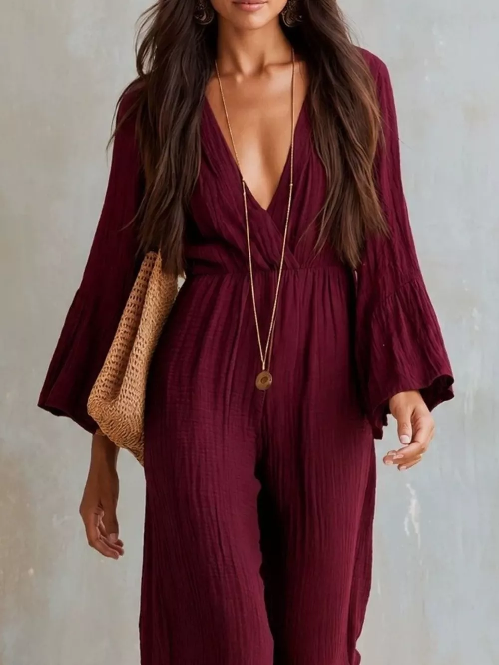 Textured Flare Sleeve Jumpsuit, image 11