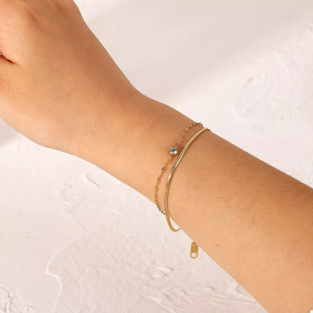 18K Gold-Plated Zircon Double Layered Bracelet, image 8