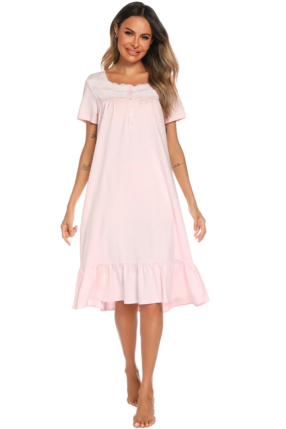 Lace Detail Square Neck Lounge Dress, image 3