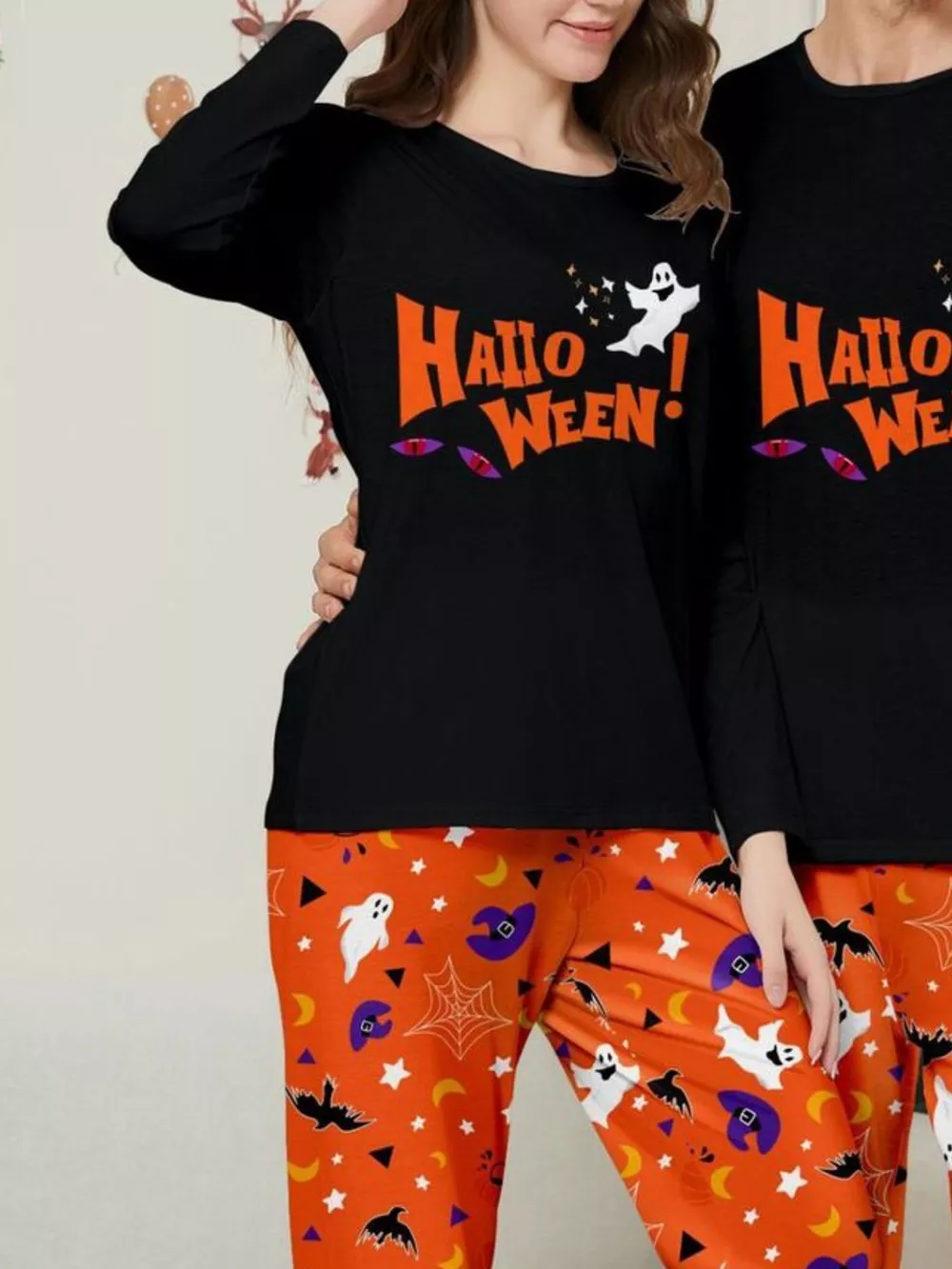 Full Size Halloween Family Matching Pajama Set with Ghost and Pumpkin Print Plus Size, image 5