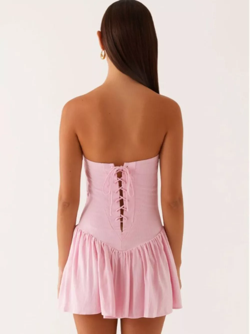 Lace Up Back Tube Dress, image 3