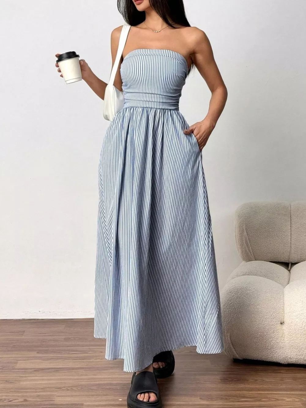 Striped Strapless Casual Maxi Dress, image 8