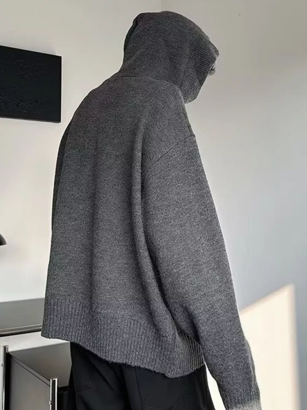 Men's Plus Size Hooded Button Detail Knit Sweater, image 6